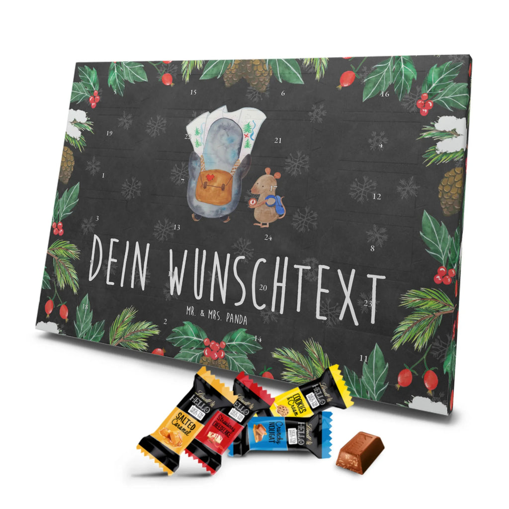 Personalisierter Markenschokolade Adventskalender Pinguin & Maus Wanderer Personalisierter Adventskalender, Pinguin, Pinguine, Abenteurer, Abenteuer, Roadtrip, Ausflug, Wanderlust, wandern