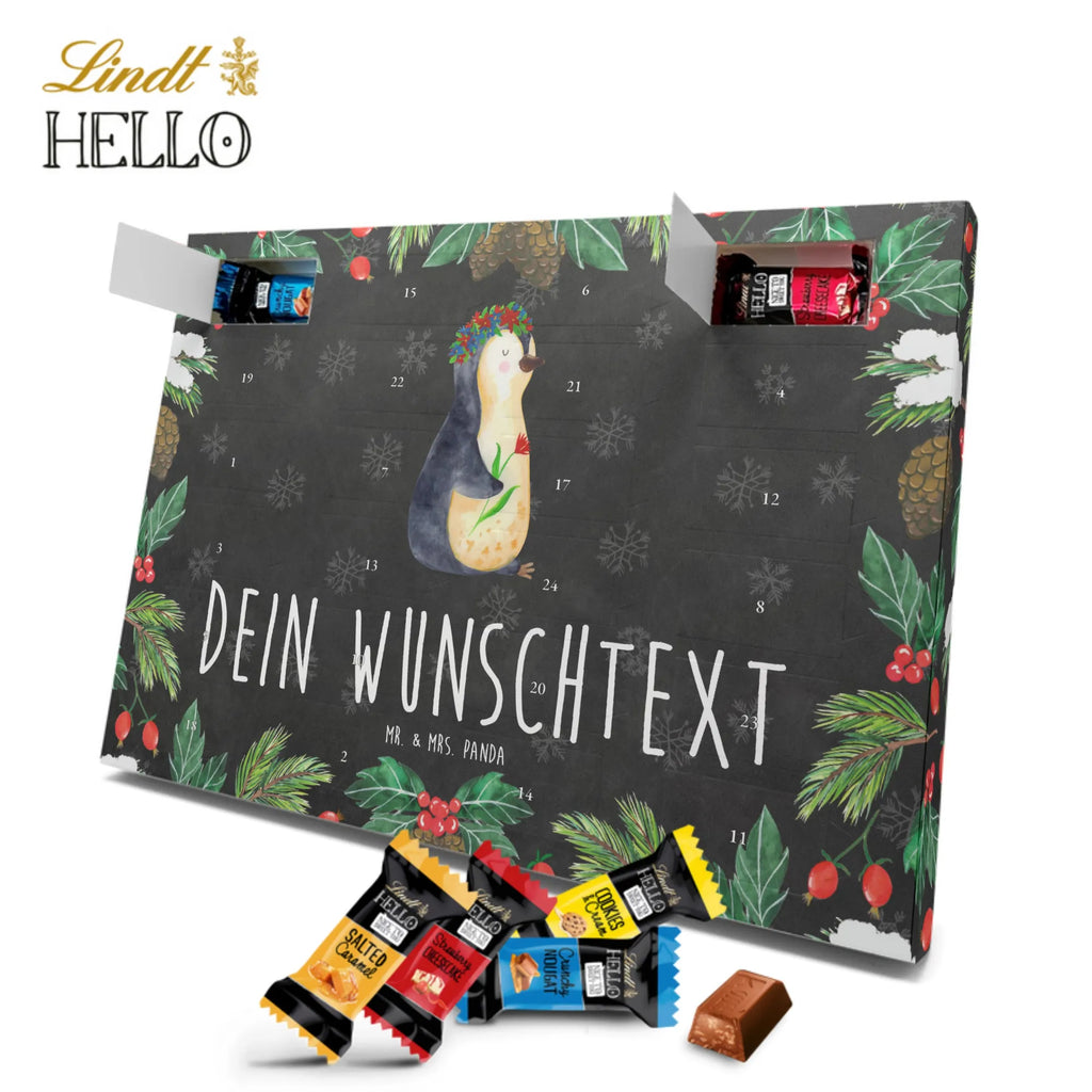 Personalisierter Markenschokolade Adventskalender Pinguin Blumen Personalisierter Adventskalender, Pinguin, Pinguine, Blumenkranz, Universum, Leben, Wünsche, Ziele, Lebensziele, Motivation, Lebenslust, Liebeskummer, Geschenkidee