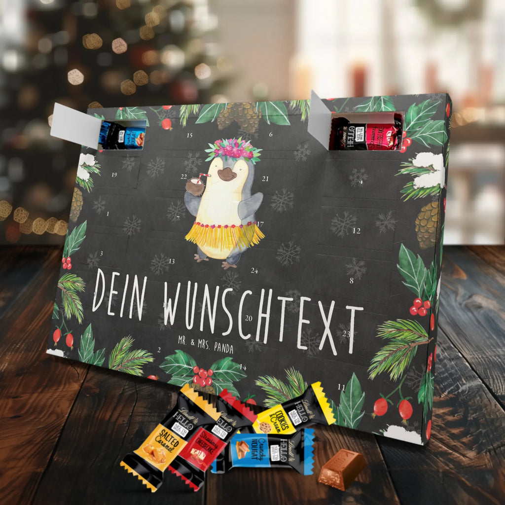 Personalisierter Markenschokolade Adventskalender Pinguin Kokosnuss Personalisierter Adventskalender, Pinguin, Aloha, Hawaii, Urlaub, Kokosnuss, Pinguine