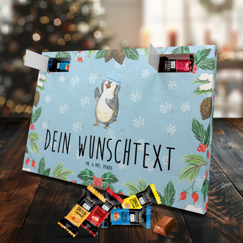 Personalisierter Markenschokolade Adventskalender Pinguin Duschen Personalisierter Adventskalender, Pinguin, Pinguine, Dusche, duschen, Lebensmotto, Motivation, Neustart, Neuanfang, glücklich sein