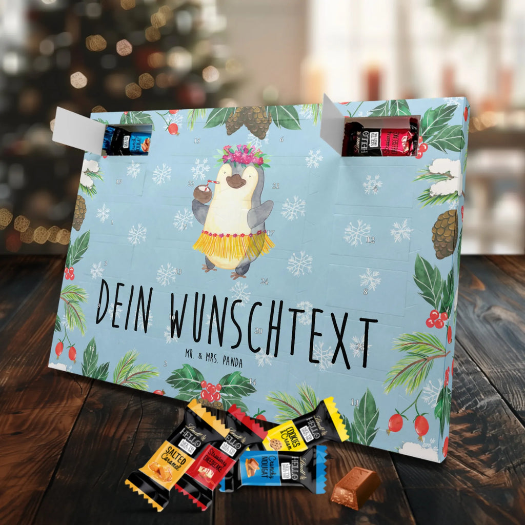 Personalisierter Markenschokolade Adventskalender Pinguin Kokosnuss Personalisierter Adventskalender, Pinguin, Aloha, Hawaii, Urlaub, Kokosnuss, Pinguine