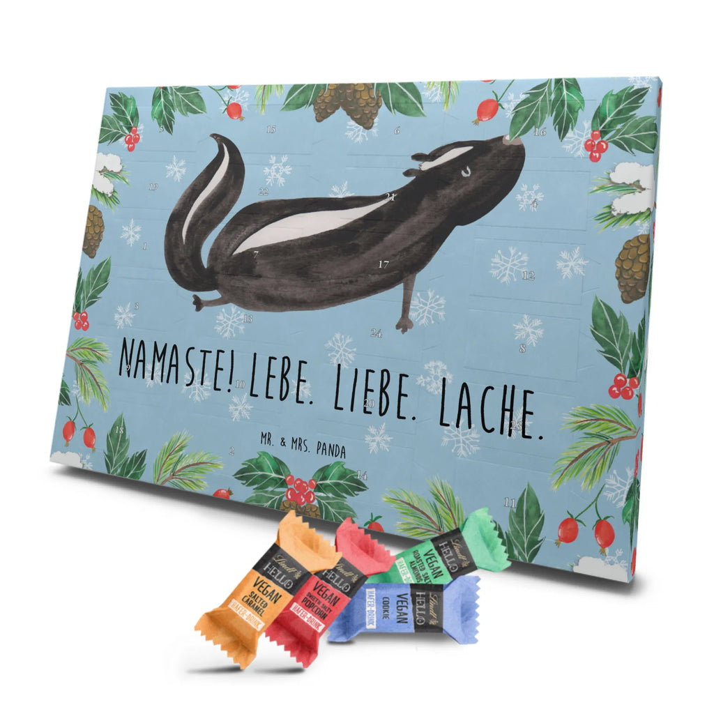 Veganer Adventskalender Stinktier Yoga Schokoladen Adventskalender, Stinktier, Skunk, Wildtier, Raubtier, Stinker, Stinki, Yoga, Namaste, Lebe, Liebe, Lache