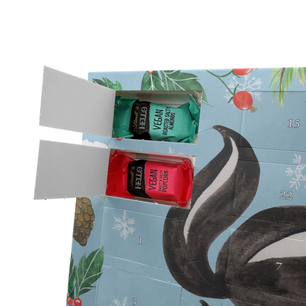 Veganer Adventskalender Stinktier Yoga Schokoladen Adventskalender, Stinktier, Skunk, Wildtier, Raubtier, Stinker, Stinki, Yoga, Namaste, Lebe, Liebe, Lache