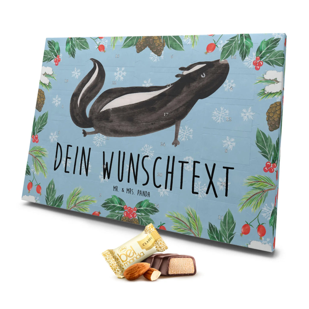 Personalisierter Marzipan Adventskalender Stinktier Yoga Personalisierter Marzipan Adventskalender, Stinktier, Skunk, Wildtier, Raubtier, Stinker, Stinki, Yoga, Namaste, Lebe, Liebe, Lache