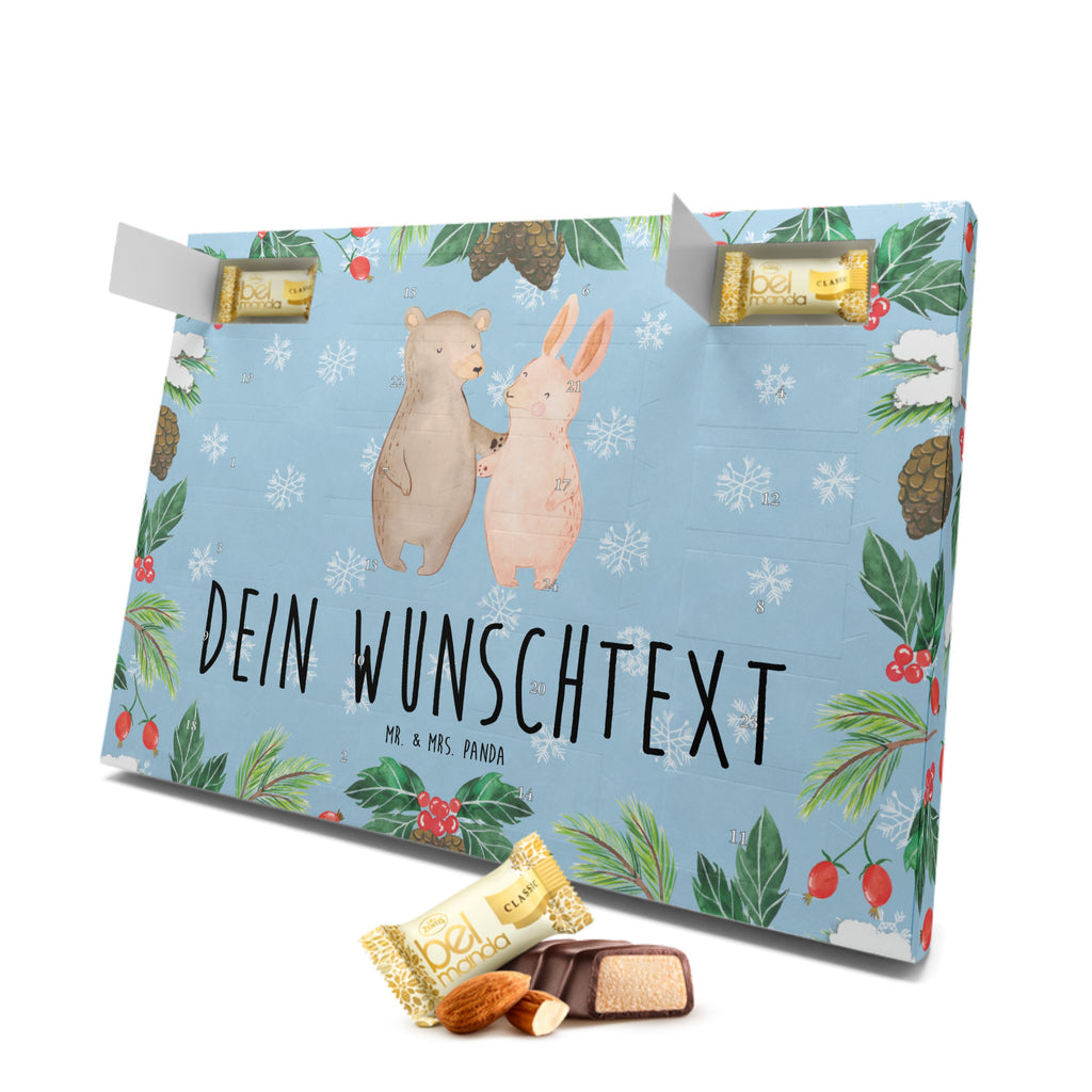 Personalisierter Marzipan Adventskalender Bär und Hase Umarmen Personalisierter Marzipan Adventskalender, Liebe, Partner, Freund, Freundin, Ehemann, Ehefrau, Heiraten, Verlobung, Heiratsantrag, Liebesgeschenk, Jahrestag, Hocheitstag, Freunde, bester Freund, Hase, Bär, Bärchen, best friends