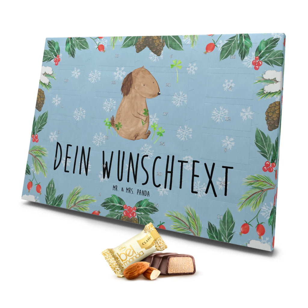 Personalisierter Marzipan Adventskalender Hund Kleeblatt Personalisierter Marzipan Adventskalender, Hund, Hundemotiv, Haustier, Hunderasse, Tierliebhaber, Hundebesitzer, Sprüche, Kleeblatt, Glück, Tagträume, Motivation, Neuanfang, Geschenk, Glücksbringer, Selbstliebe, Achtsamkeit