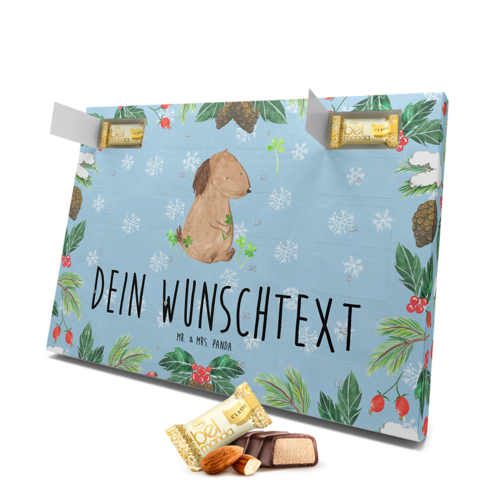 Personalisierter Marzipan Adventskalender Hund Kleeblatt Personalisierter Marzipan Adventskalender, Hund, Hundemotiv, Haustier, Hunderasse, Tierliebhaber, Hundebesitzer, Sprüche, Kleeblatt, Glück, Tagträume, Motivation, Neuanfang, Geschenk, Glücksbringer, Selbstliebe, Achtsamkeit