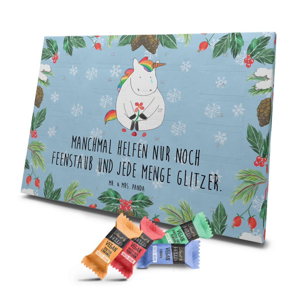 Veganer Adventskalender Einhorn Traurig Schokoladen Adventskalender, Einhorn, Einhörner, Einhorn Deko, Pegasus, Unicorn, Glitzer, Trösten. Freundschaft, Freunde, Liebe, Trauer, Grußkarte, Blume