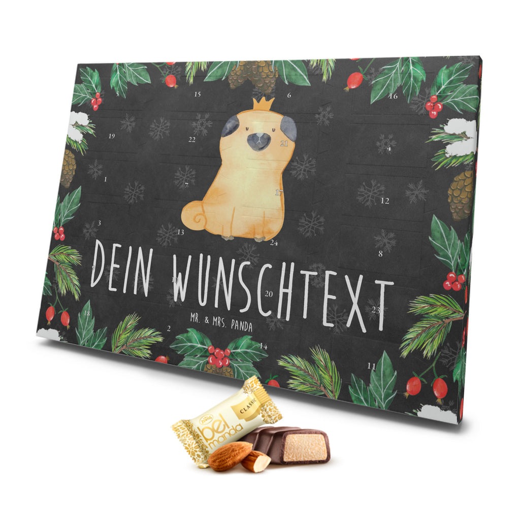 Personalisierter Marzipan Adventskalender Mops Krone Personalisierter Marzipan Adventskalender, Hund, Hundemotiv, Haustier, Hunderasse, Tierliebhaber, Hundebesitzer, Sprüche, Mops, allergisch, kinderlos, Hausregel, Hundebesitzer. Spruch, lustig