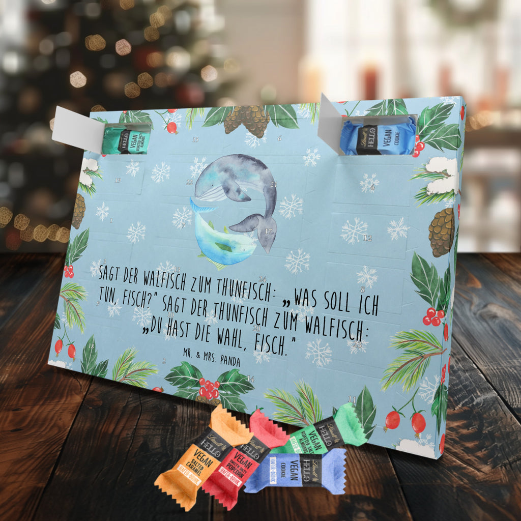 Veganer Adventskalender Walfisch Thunfisch Schokoladen Adventskalender, Tiermotive, Gute Laune, lustige Sprüche, Tiere, Wal, Wahl, Tunfisch, Wortwitz lustig, Spruch lustig, Flachwitz, Witz, Spruch des Tages, Flachwitz Geschenk