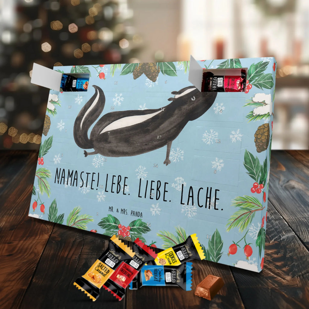 Markenschokolade Adventskalender Stinktier Yoga Adventskalender, Weihnachtskalender, Markenschokolade Adventskalender, Stinktier, Skunk, Wildtier, Raubtier, Stinker, Stinki, Yoga, Namaste, Lebe, Liebe, Lache