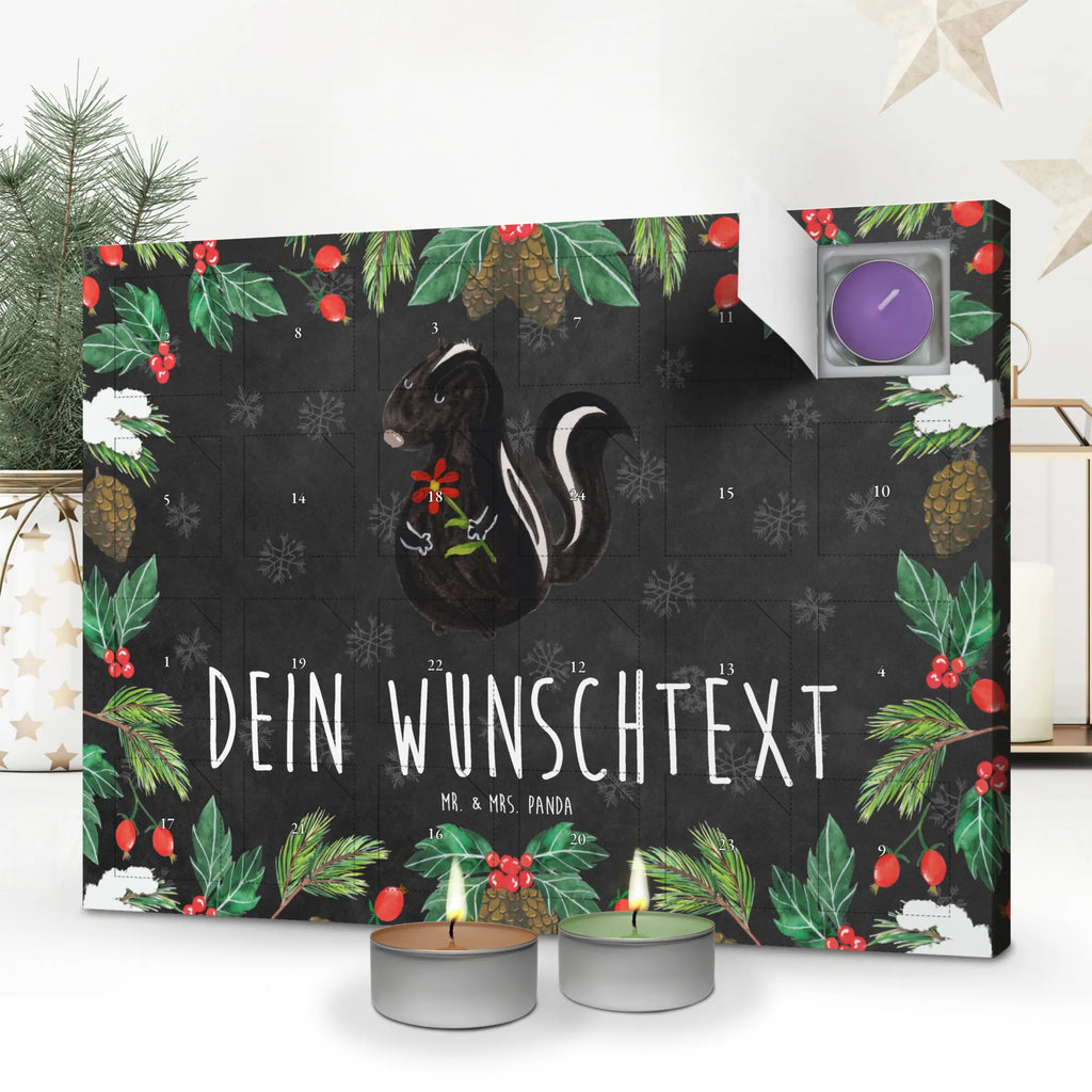 Personalisierter Duftkerzen Adventskalender Stinktier Blume Personalisierter Duftkerzen Adventskalender, Stinktier, Skunk, Wildtier, Raubtier, Stinker, Stinki, Tagträumer, verträumt, Dreams, Träume