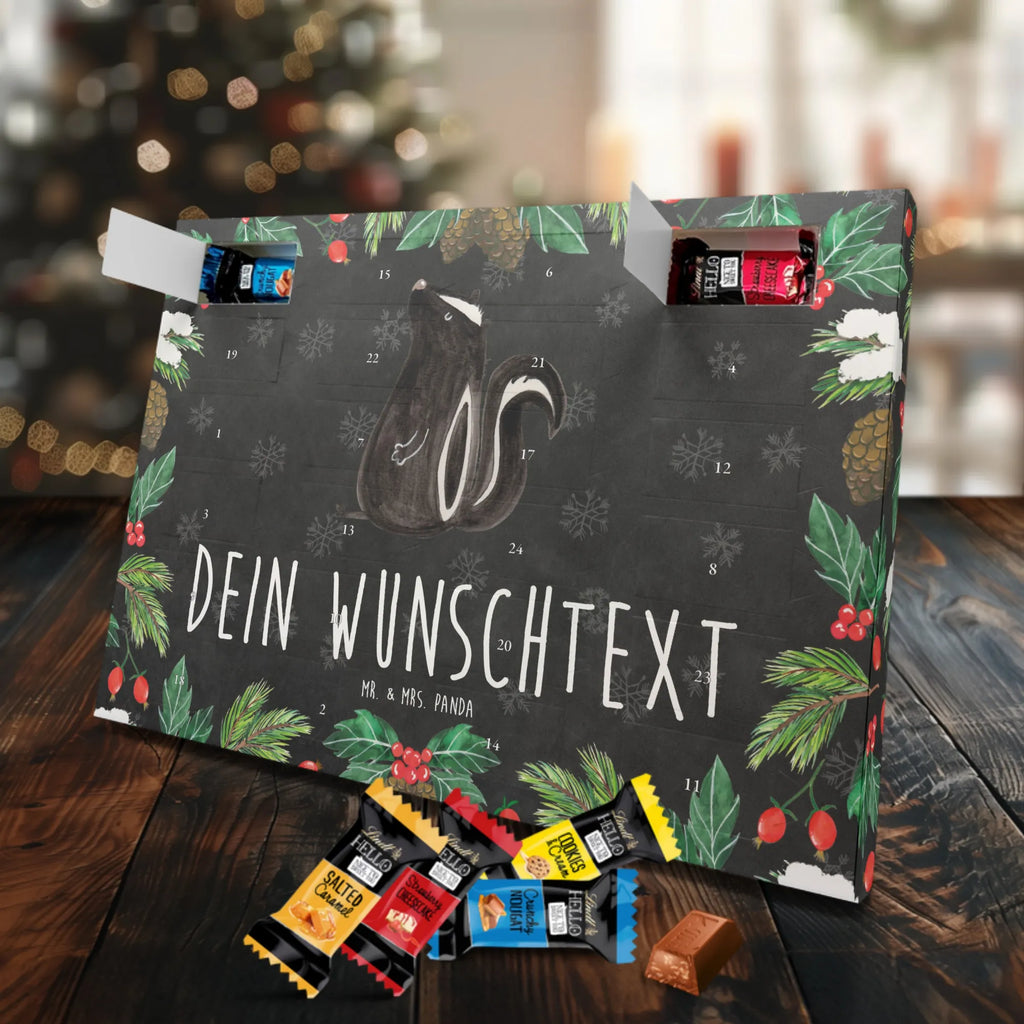 Personalisierter Markenschokolade Adventskalender Stinktier Sitzen Personalisierter Adventskalender, Stinktier, Skunk, Wildtier, Raubtier, Stinker, Stinki, Spruch, Büro, Recht, Besserwisser