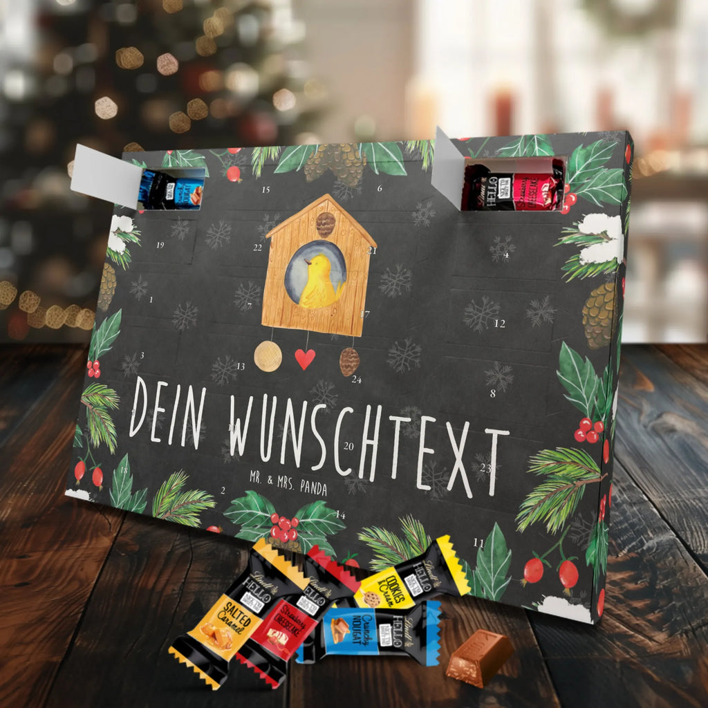 Personalisierter Markenschokolade Adventskalender Vogelhaus Home Personalisierter Adventskalender, Tiermotive, Gute Laune, lustige Sprüche, Tiere, Vogelhaus, Vogel, Home sweet Home, Einzug, Umzug, Geschenk, Einzugsgeschenk, Hausbau, Haus