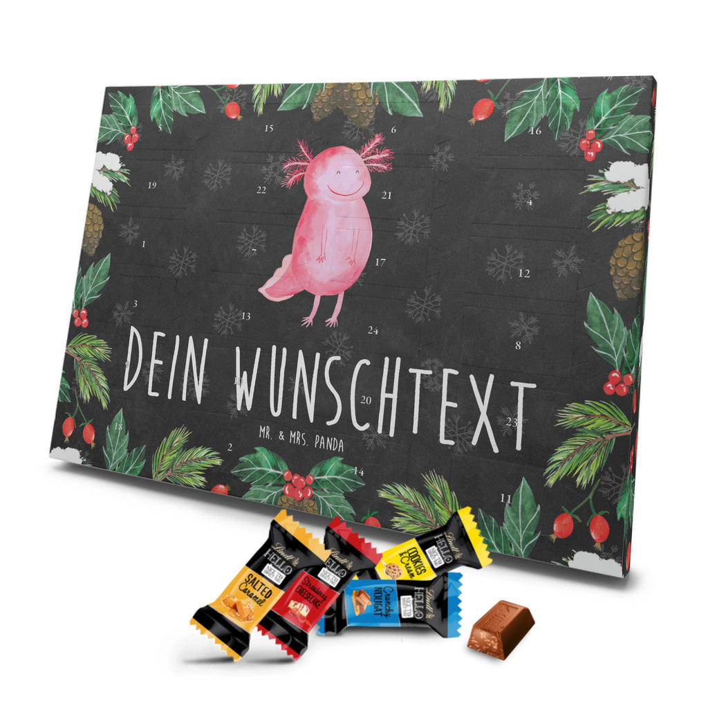 Personalisierter Markenschokolade Adventskalender Axolotl Glücklich Personalisierter Adventskalender, Axolotl, Molch, Axolot, Schwanzlurch, Lurch, Lurche, Motivation, gute Laune