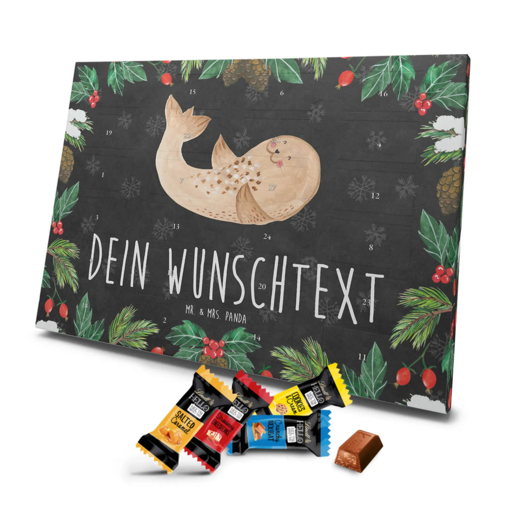 Personalisierter Markenschokolade Adventskalender Robbe Liegen Personalisierter Adventskalender, Tiermotive, Gute Laune, lustige Sprüche, Tiere, Robbe, Robben, Seehund, Strand, Meerestier, Ostsee, Nordsee, Lachen, Freude