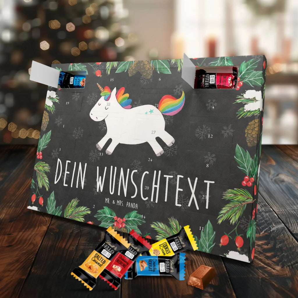 Personalisierter Markenschokolade Adventskalender Einhorn Happy Personalisierter Adventskalender, Einhorn, Einhörner, Einhorn Deko, Pegasus, Unicorn, glücklich, fröhlich, Spaß, Freude, Lebensfreude, witzig, spannend, Lächeln, Lachen