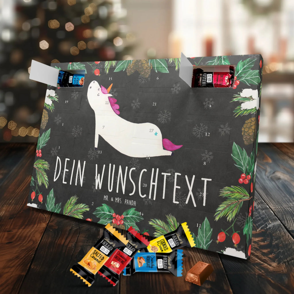 Personalisierter Markenschokolade Adventskalender Einhorn Yoga Personalisierter Adventskalender, Einhorn, Einhörner, Einhorn Deko, Pegasus, Unicorn, Yoga, Namaste, Achtsamkeit, Entspannung, Joga, Yogamatte, Sport, lustig, witzig, süß