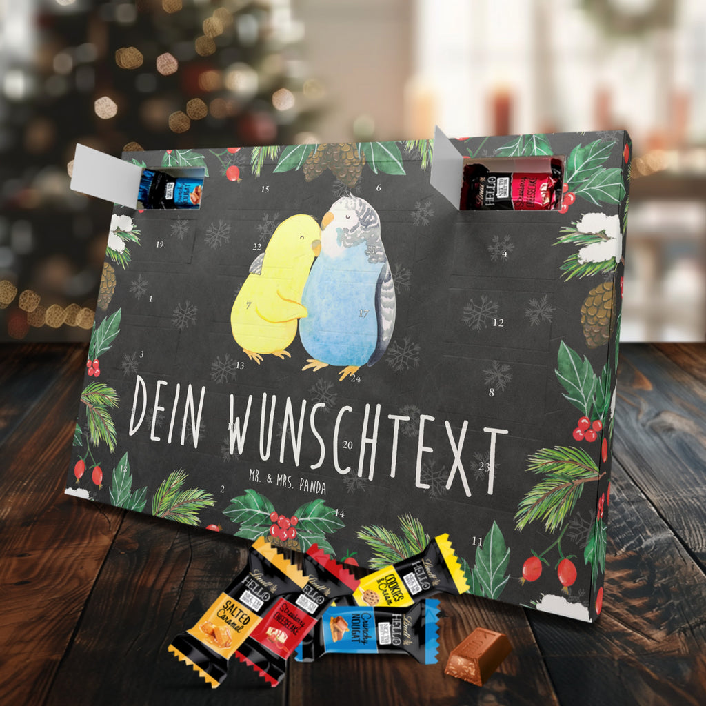 Personalisierter Markenschokolade Adventskalender Wellensittich Liebe Personalisierter Adventskalender, Liebe, Partner, Freund, Freundin, Ehemann, Ehefrau, Heiraten, Verlobung, Heiratsantrag, Liebesgeschenk, Jahrestag, Hocheitstag, Vögel, Wellensittich, Nähe, Kuscheln, Vertrauen