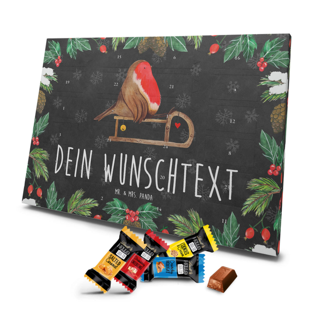 Personalisierter Markenschokolade Adventskalender Rotkehlchen Schlitten Personalisierter Adventskalender, Winter, Weihnachten, Weihnachtsdeko, Nikolaus, Advent, Heiligabend, Wintermotiv, Schlitten, Vogel