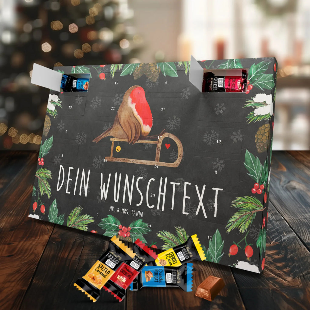 Personalisierter Markenschokolade Adventskalender Rotkehlchen Schlitten Personalisierter Adventskalender, Winter, Weihnachten, Weihnachtsdeko, Nikolaus, Advent, Heiligabend, Wintermotiv, Schlitten, Vogel