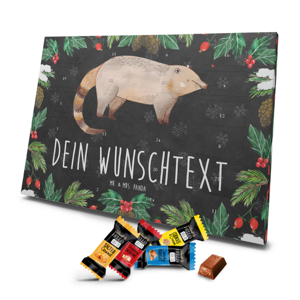 Personalisierter Markenschokolade Adventskalender Nasenbär Personalisierter Adventskalender, Tiermotive, Gute Laune, lustige Sprüche, Tiere, Nasenbär, Nasenbären, Rüsselbär, Bär