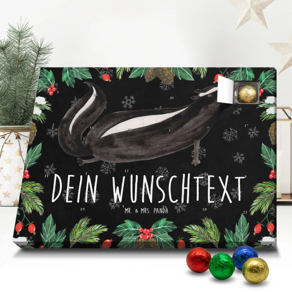 Personalisierter Schoko Adventskalender Stinktier Yoga Personalisierter Adventskalender, Adventskalender mit Namen, Stinktier, Skunk, Wildtier, Raubtier, Stinker, Stinki, Yoga, Namaste, Lebe, Liebe, Lache