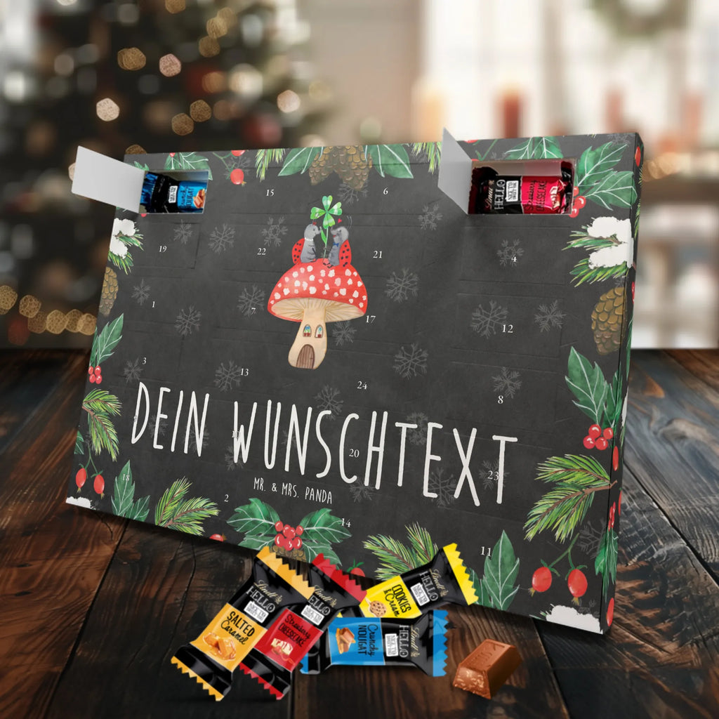 Personalisierter Markenschokolade Adventskalender Marienkäfer Fliegenpilz Personalisierter Adventskalender, Tiermotive, Gute Laune, lustige Sprüche, Tiere, Haus, Wohnung, zuhause, Fliegenpilz, Marienkäfer, Fleigenpilzhaus