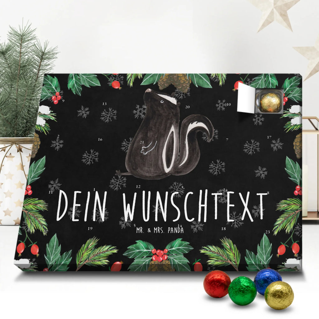 Personalisierter Schoko Adventskalender Stinktier Sitzen Personalisierter Adventskalender, Adventskalender mit Namen, Stinktier, Skunk, Wildtier, Raubtier, Stinker, Stinki, Spruch, Büro, Recht, Besserwisser