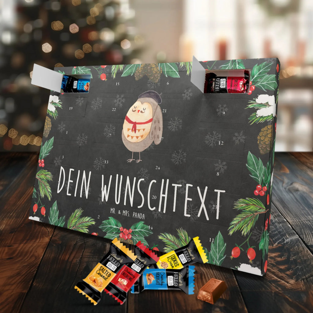 Personalisierter Markenschokolade Adventskalender Eule Frankreich Personalisierter Adventskalender, Eule, Eulen, Eule Deko, Owl, hibou, La vie est belle, das Leben ist schön, Spruch schön, Spruch Französisch, Frankreich