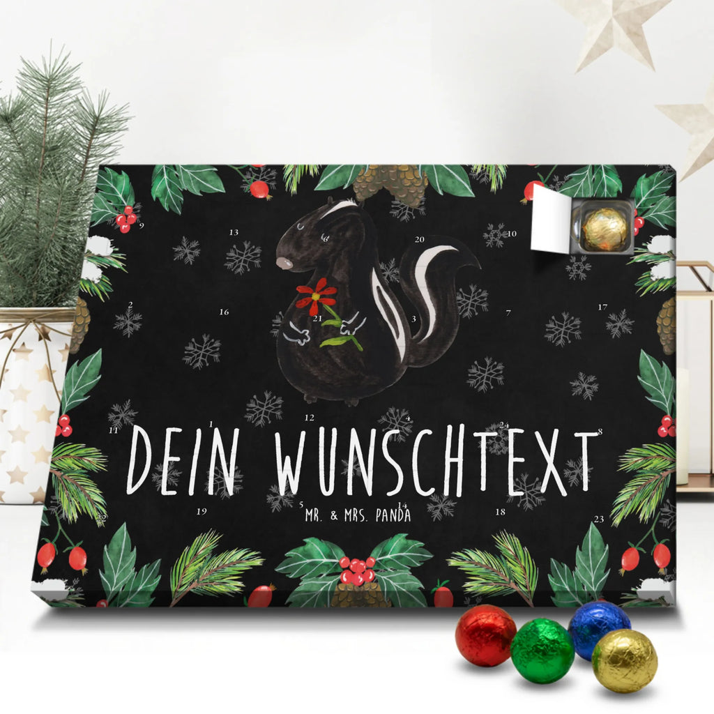 Personalisierter Schoko Adventskalender Stinktier Blume Personalisierter Adventskalender, Adventskalender mit Namen, Stinktier, Skunk, Wildtier, Raubtier, Stinker, Stinki, Tagträumer, verträumt, Dreams, Träume