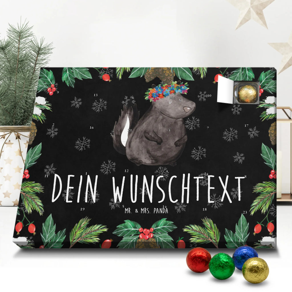 Personalisierter Schoko Adventskalender Stinktier Mädchen Personalisierter Adventskalender, Adventskalender mit Namen, Stinktier, Skunk, Wildtier, Raubtier, Stinker, Stinki, Yoga, Namaste, Lebe, Liebe, Lache