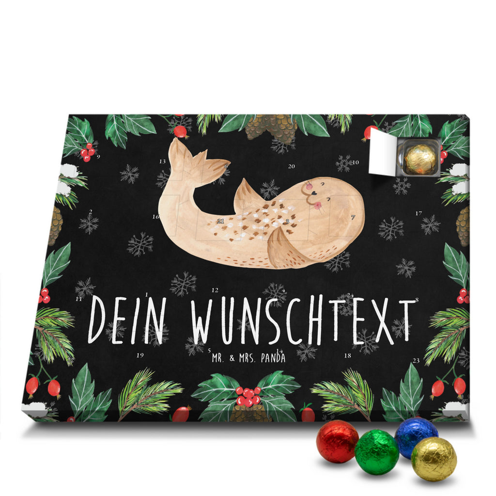 Personalisierter Schoko Adventskalender Robbe Liegen Personalisierter Adventskalender, Adventskalender mit Namen, Tiermotive, Gute Laune, lustige Sprüche, Tiere, Robbe, Robben, Seehund, Strand, Meerestier, Ostsee, Nordsee, Lachen, Freude