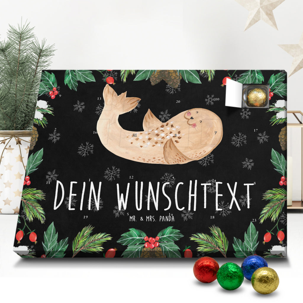 Personalisierter Schoko Adventskalender Robbe Liegen Personalisierter Adventskalender, Adventskalender mit Namen, Tiermotive, Gute Laune, lustige Sprüche, Tiere, Robbe, Robben, Seehund, Strand, Meerestier, Ostsee, Nordsee, Lachen, Freude