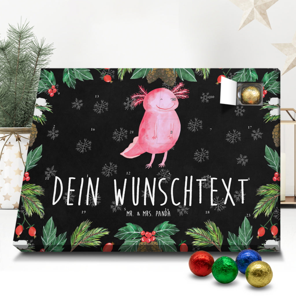 Personalisierter Schoko Adventskalender Axolotl Glücklich Personalisierter Adventskalender, Adventskalender mit Namen, Axolotl, Molch, Axolot, Schwanzlurch, Lurch, Lurche, Motivation, gute Laune