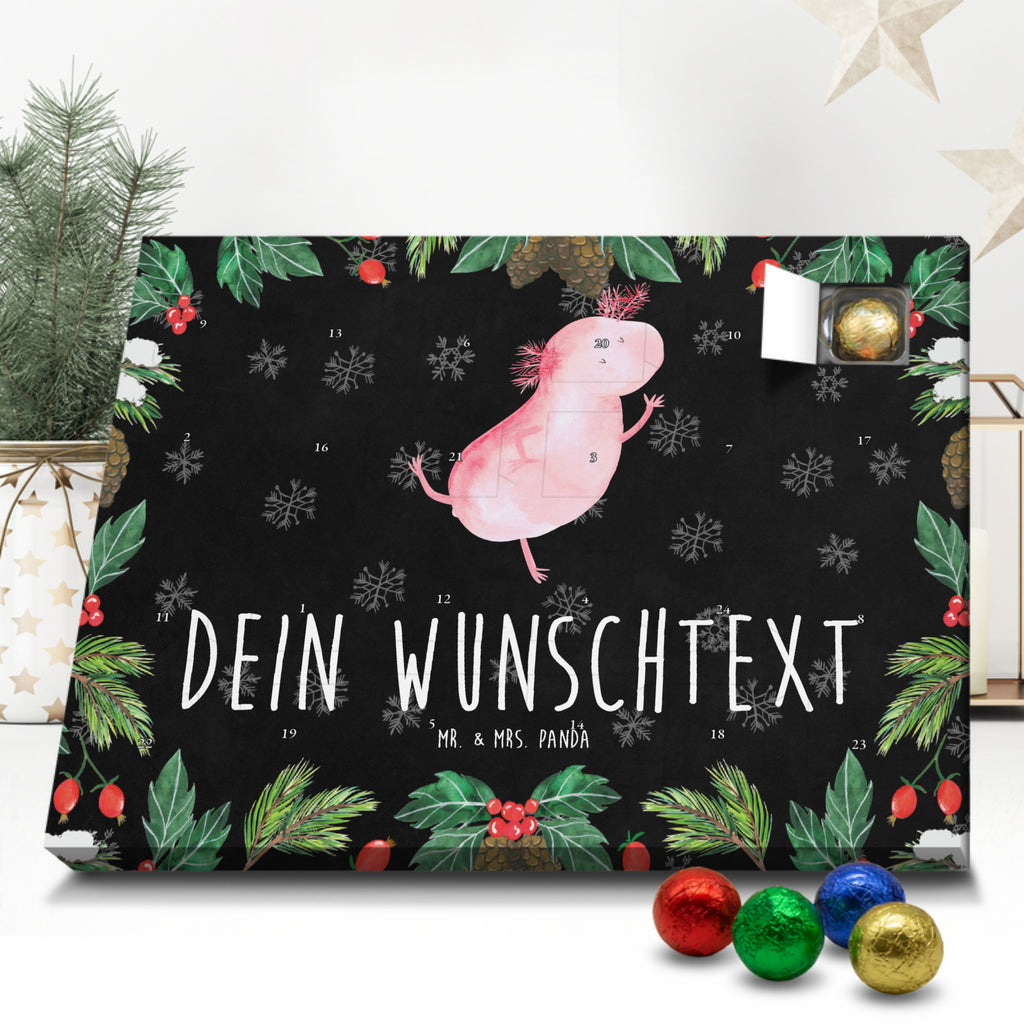 Personalisierter Schoko Adventskalender Axolotl Tanzen Personalisierter Adventskalender, Adventskalender mit Namen, Axolotl, Molch, Axolot, Schwanzlurch, Lurch, Lurche, Dachschaden, Sterne, verrückt, Freundin, beste Freundin