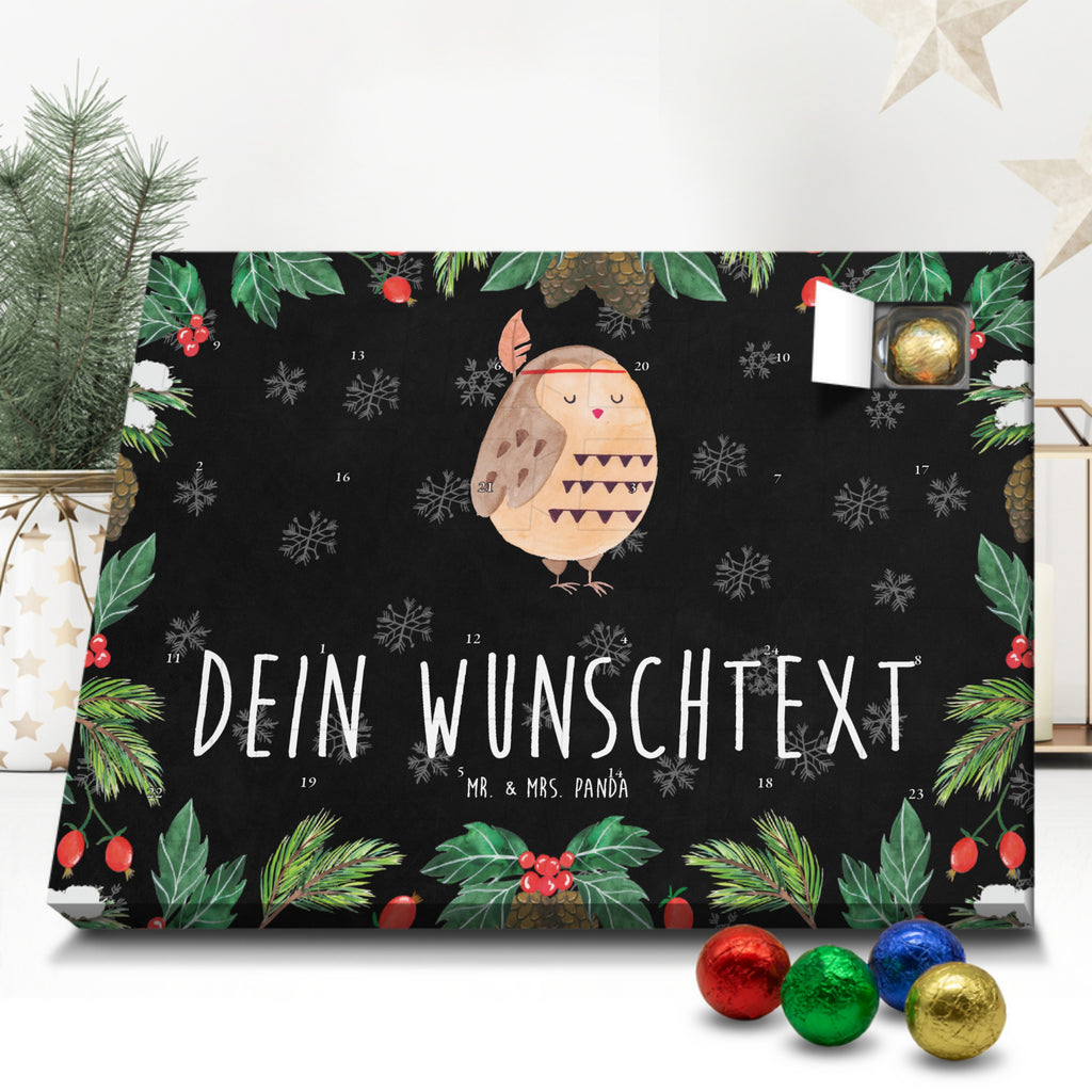 Personalisierter Schoko Adventskalender Eule Federschmuck Personalisierter Adventskalender, Adventskalender mit Namen, Eule, Eule Deko, Owl, Das Leben ist ein Abenteuer, Reisespruch, Federschmuck, Dekoration