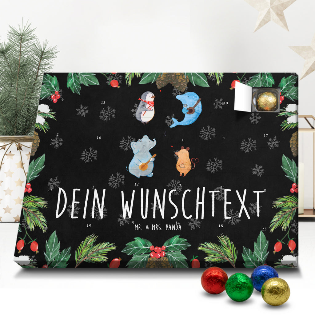 Personalisierter Schoko Adventskalender Big Band Personalisierter Adventskalender, Adventskalender mit Namen, Tiermotive, Gute Laune, lustige Sprüche, Tiere, Hund, Pinguin, Maus, Elefant, Delfin, Gitarre, Band, Triangel, Musikanten, Musik