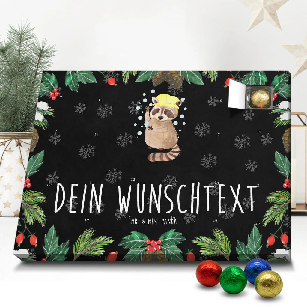 Personalisierter Schoko Adventskalender Waschbär Personalisierter Adventskalender, Adventskalender mit Namen, Tiermotive, Gute Laune, lustige Sprüche, Tiere, Waschbär, Tagträumen, Plan, Fröhlich, waschen, Seifenblasen