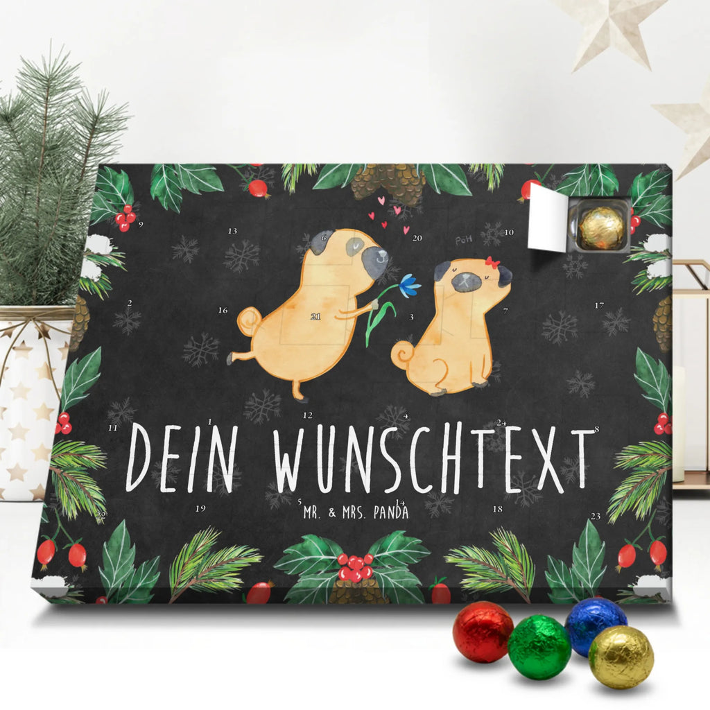 Personalisierter Schoko Adventskalender Mops Verliebt Personalisierter Adventskalender, Adventskalender mit Namen, Hund, Hundemotiv, Haustier, Hunderasse, Tierliebhaber, Hundebesitzer, Sprüche, Mops, Möpse, Hundeliebe, verliebt, Liebe, Liebesspruch. Verlobt, Geschenk Freund, Partner