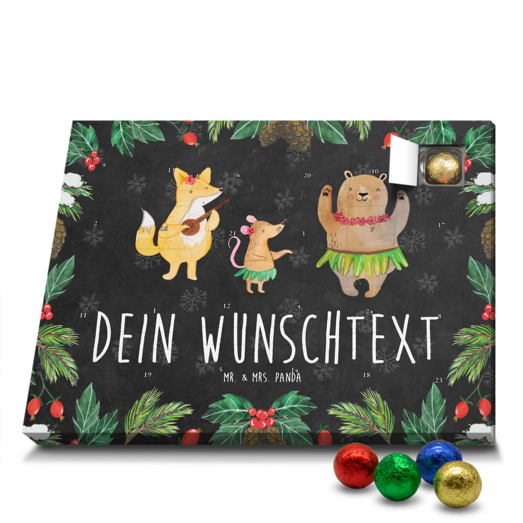 Personalisierter Schoko Adventskalender Waldtiere Aloha Personalisierter Adventskalender, Adventskalender mit Namen, Tiermotive, Gute Laune, lustige Sprüche, Tiere, Wald, Waldtiere, Musik, Aloha, Bär, Hase, Igel, Tanzen, Leben, Lachen