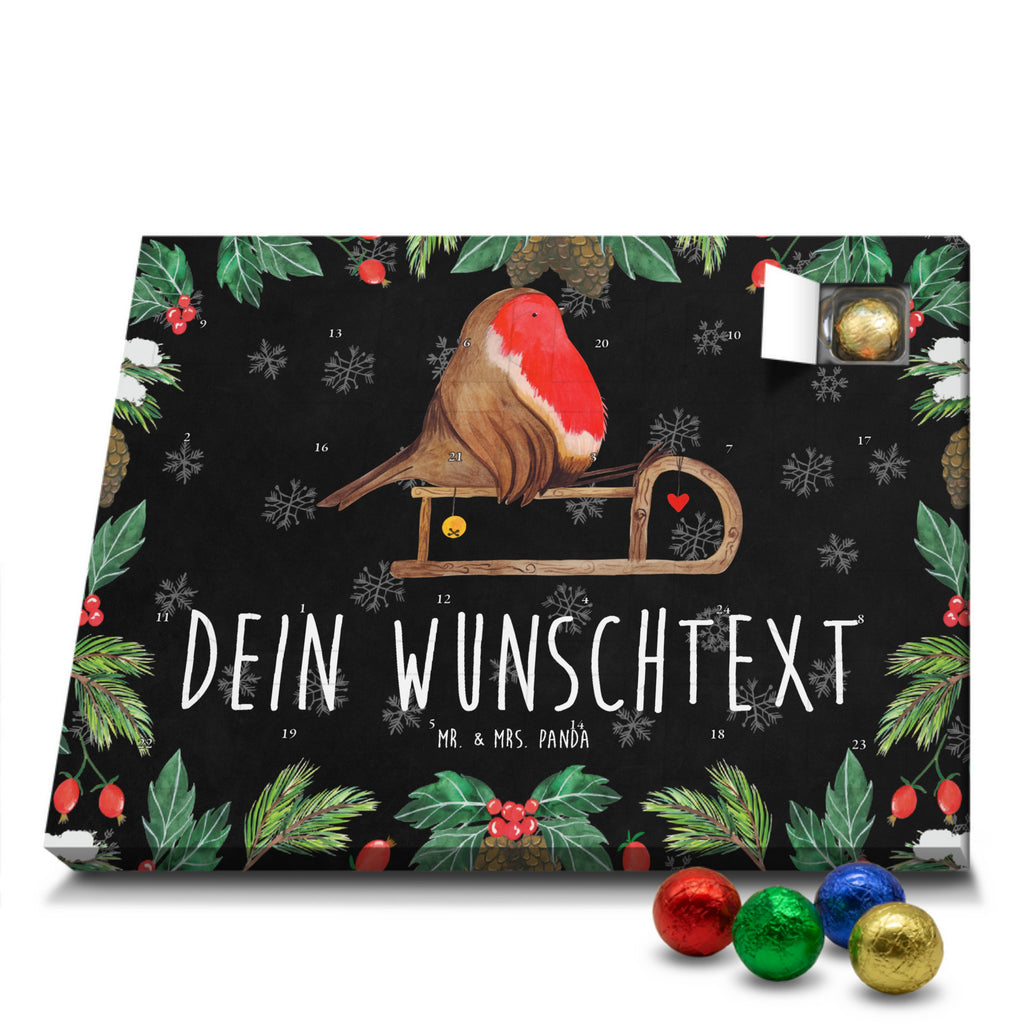 Personalisierter Schoko Adventskalender Rotkehlchen Schlitten Personalisierter Adventskalender, Adventskalender mit Namen, Winter, Weihnachten, Weihnachtsdeko, Nikolaus, Advent, Heiligabend, Wintermotiv, Schlitten, Vogel