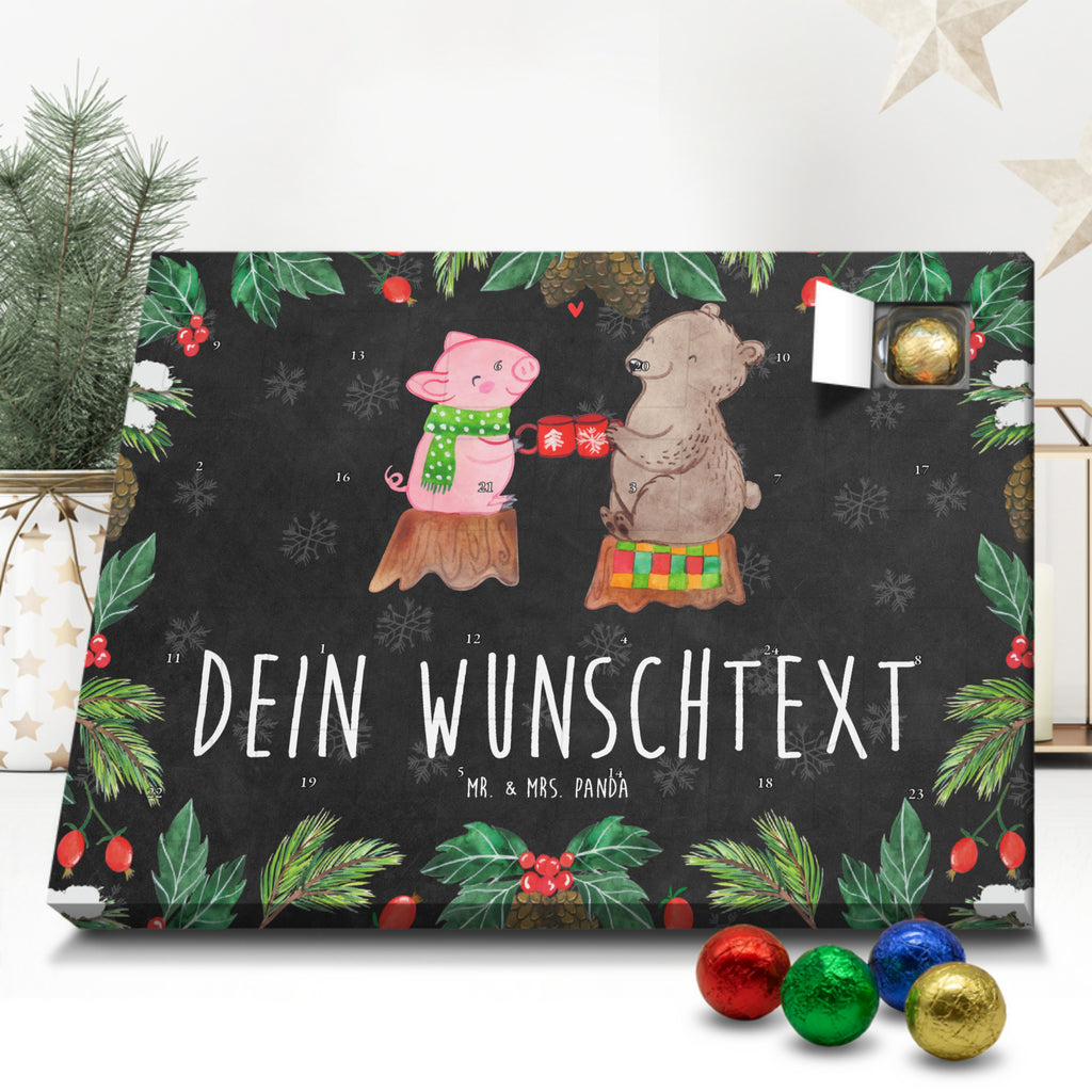 Personalisierter Schoko Adventskalender Glühschwein Sause Personalisierter Adventskalender, Adventskalender mit Namen, Winter, Weihnachten, Weihnachtsdeko, Nikolaus, Advent, Heiligabend, Wintermotiv, Prost, Alles Gute, Weihnachtszeit, Schwein, Bär