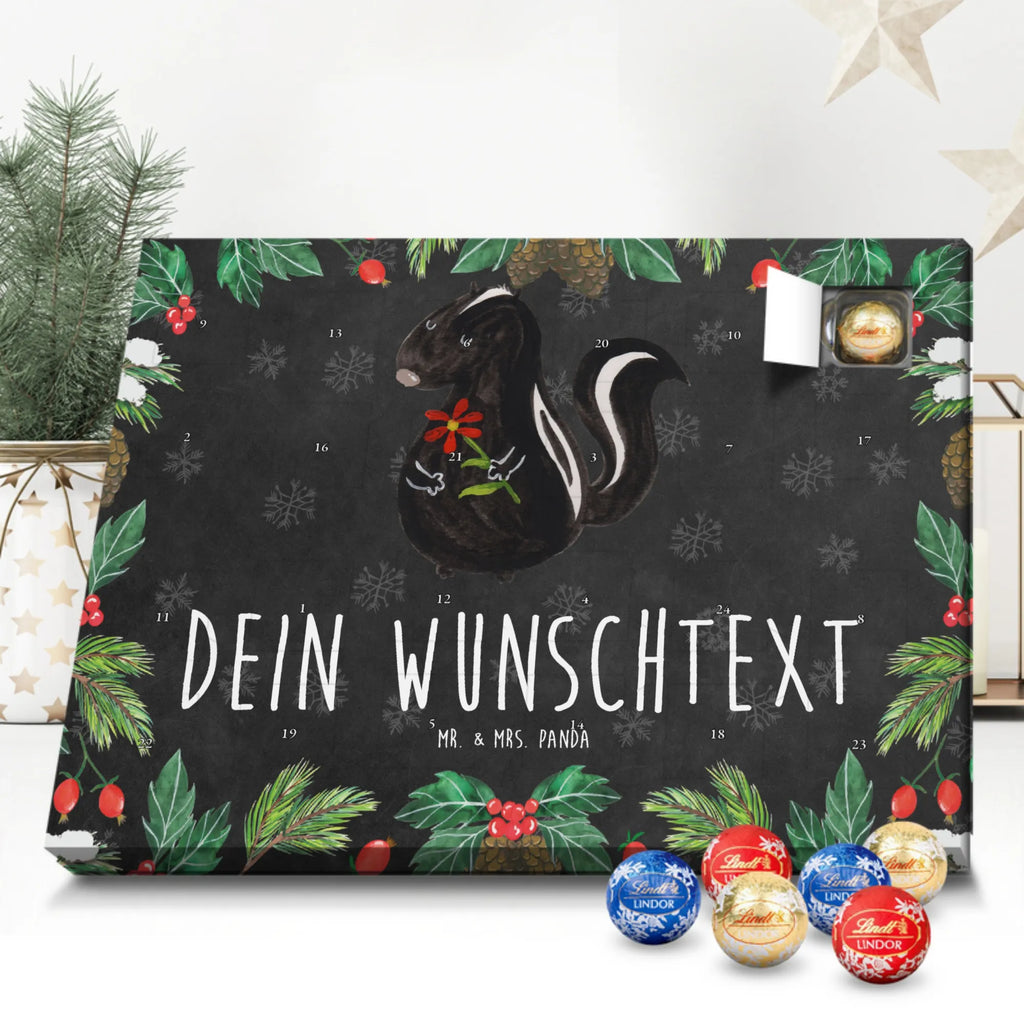 Personalisierter Kugel Markenschokolade Adventskalender Stinktier Blume Personalisierter Kugel Markenschokolade Adventskalender, Stinktier, Skunk, Wildtier, Raubtier, Stinker, Stinki, Tagträumer, verträumt, Dreams, Träume