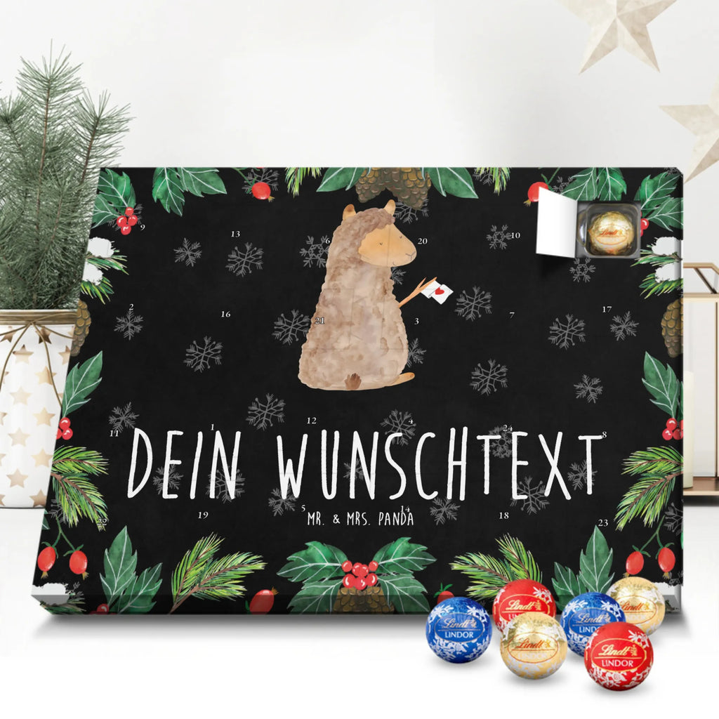 Personalisierter Kugel Markenschokolade Adventskalender Alpaka Fahne Personalisierter Kugel Markenschokolade Adventskalender, Alpaka, Lama, Alpakas, Lamas, Liebe