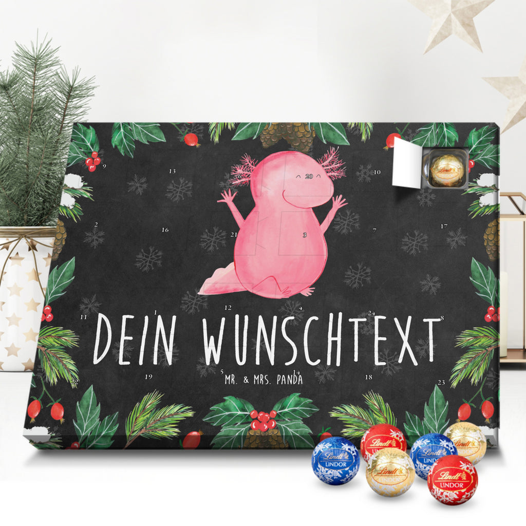 Personalisierter Kugel Markenschokolade Adventskalender Axolotl Hurra Personalisierter Kugel Markenschokolade Adventskalender, Axolotl, Molch, Axolot, Schwanzlurch, Lurch, Lurche, fröhlich, Spaß, Freude, Motivation, Zufriedenheit