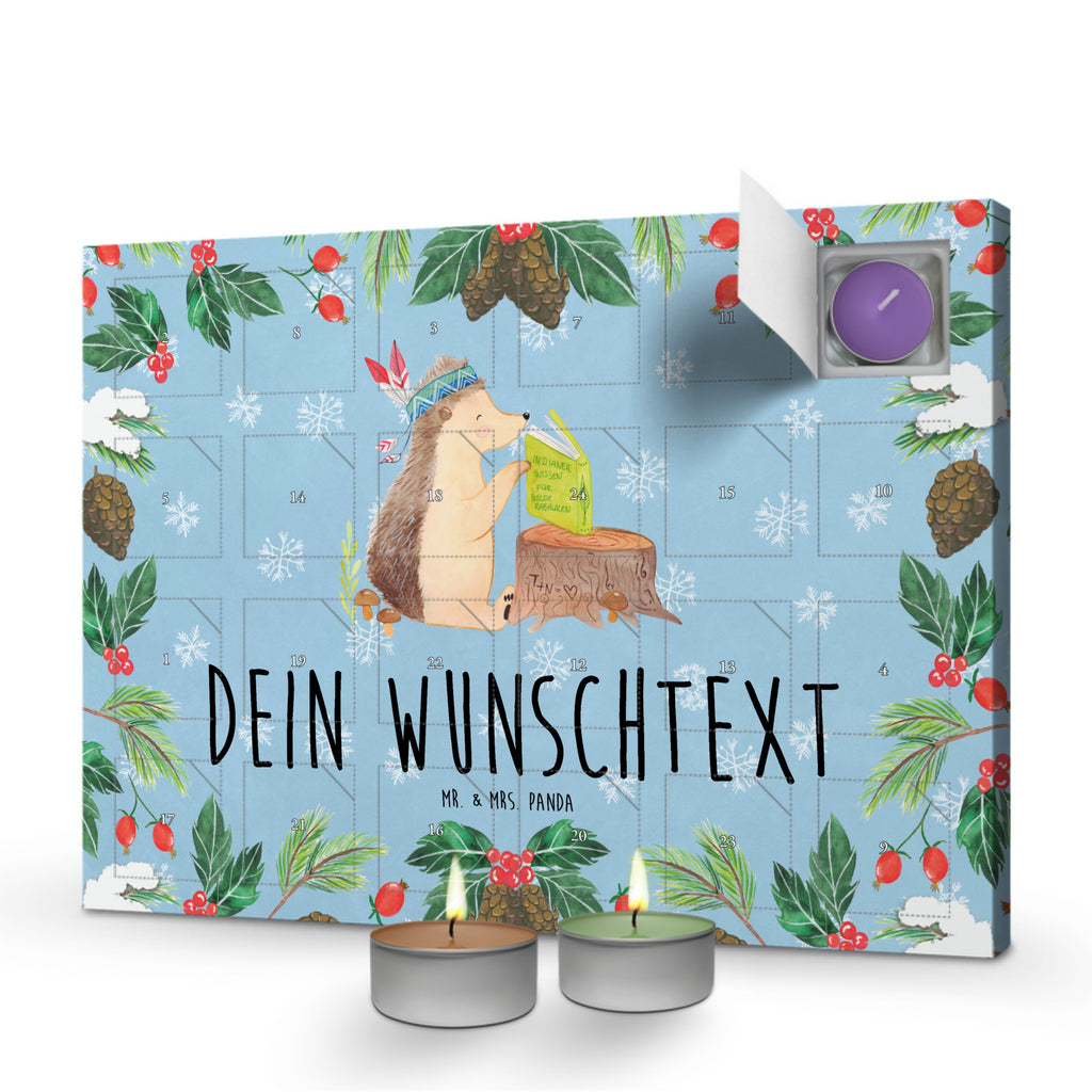 Personalisierter Duftkerzen Adventskalender Igel Federschmuck Personalisierter Duftkerzen Adventskalender, Waldtiere, Tiere, Igel, Indianer, Abenteuer, Lagerfeuer, Camping