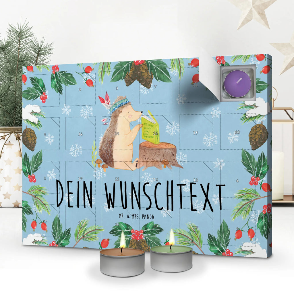 Personalisierter Duftkerzen Adventskalender Igel Federschmuck Personalisierter Duftkerzen Adventskalender, Waldtiere, Tiere, Igel, Indianer, Abenteuer, Lagerfeuer, Camping