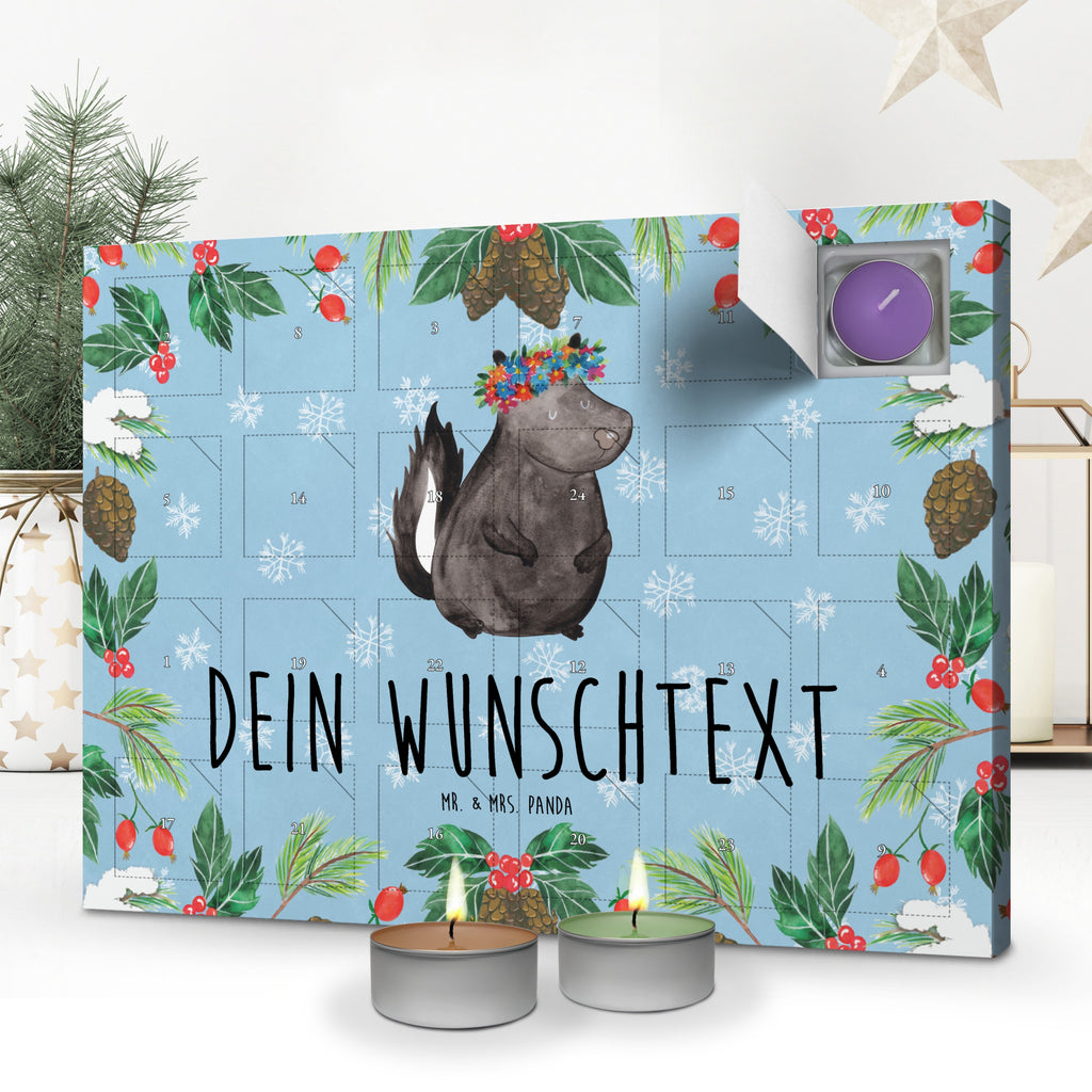 Personalisierter Duftkerzen Adventskalender Stinktier Mädchen Personalisierter Duftkerzen Adventskalender, Stinktier, Skunk, Wildtier, Raubtier, Stinker, Stinki, Yoga, Namaste, Lebe, Liebe, Lache