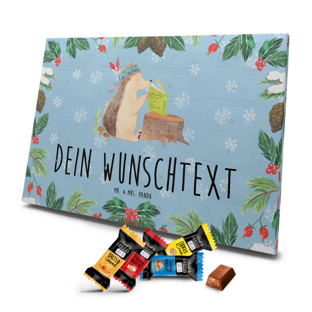 Personalisierter Markenschokolade Adventskalender Igel Federschmuck Personalisierter Adventskalender, Waldtiere, Tiere, Igel, Indianer, Abenteuer, Lagerfeuer, Camping